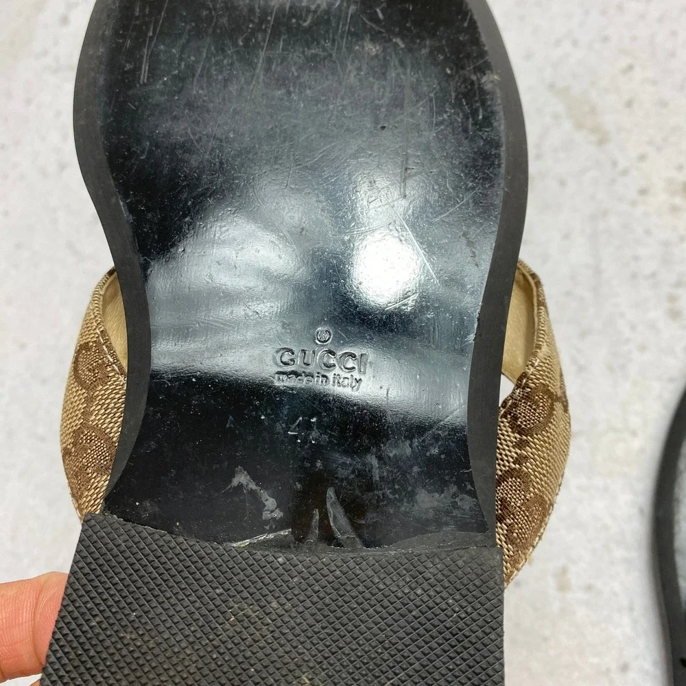 Gucci Sandals Mens 41 Black Brown Iconic GG Monogram Canvas Thong Flip Flop - Picture 10 of 11